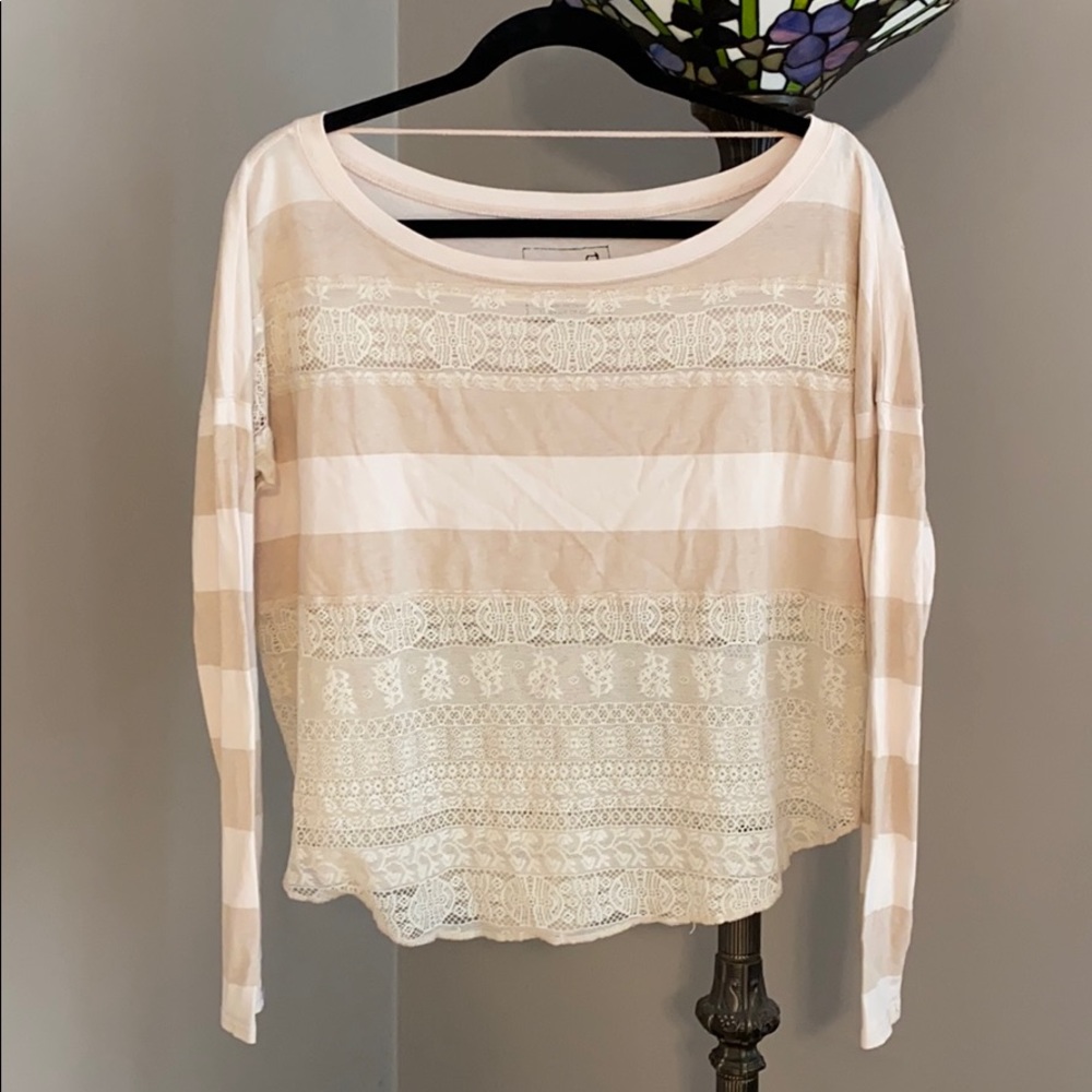 Free people lace and stripe blouse